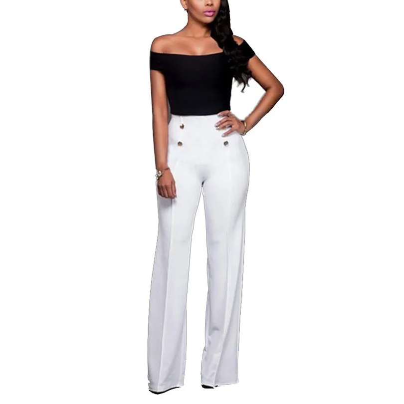 

VISNXGI Wide Leg Lady Office Pants Women Spring Straight Trousers High Elastic Waist Streetwear Button Decoration S-XXL Bottom