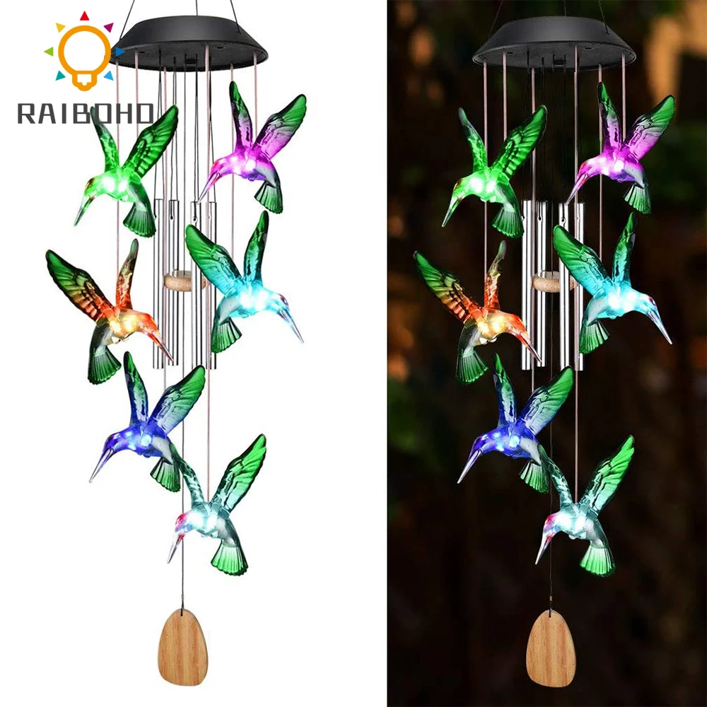 

Color Changing Solar Power Wind Chime Crystal Ball Hummingbird Butterfly Waterproof Outdoor Windchime Light for Patio Yard Garde