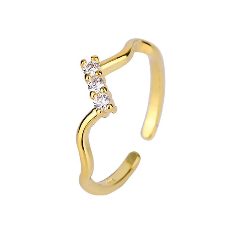 

New Fashion Simple Wave Ring Gold Plated Exquisite Zircon Opening Ring Charm Women's Wedding Jewelry Accessories Christmas Gift