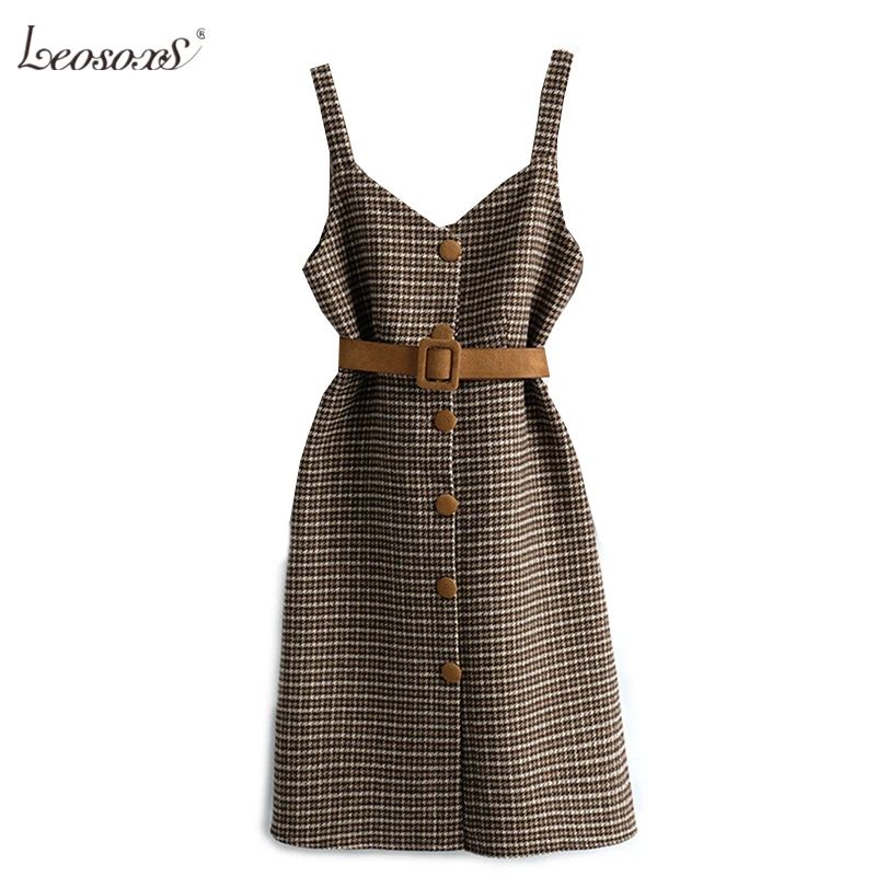 

Streetwear Two Piece Dress Women Autumn Winter Sweater Wool Knee-Length Dresses With Belt Plus Size Elegant Party Dress Vestidos