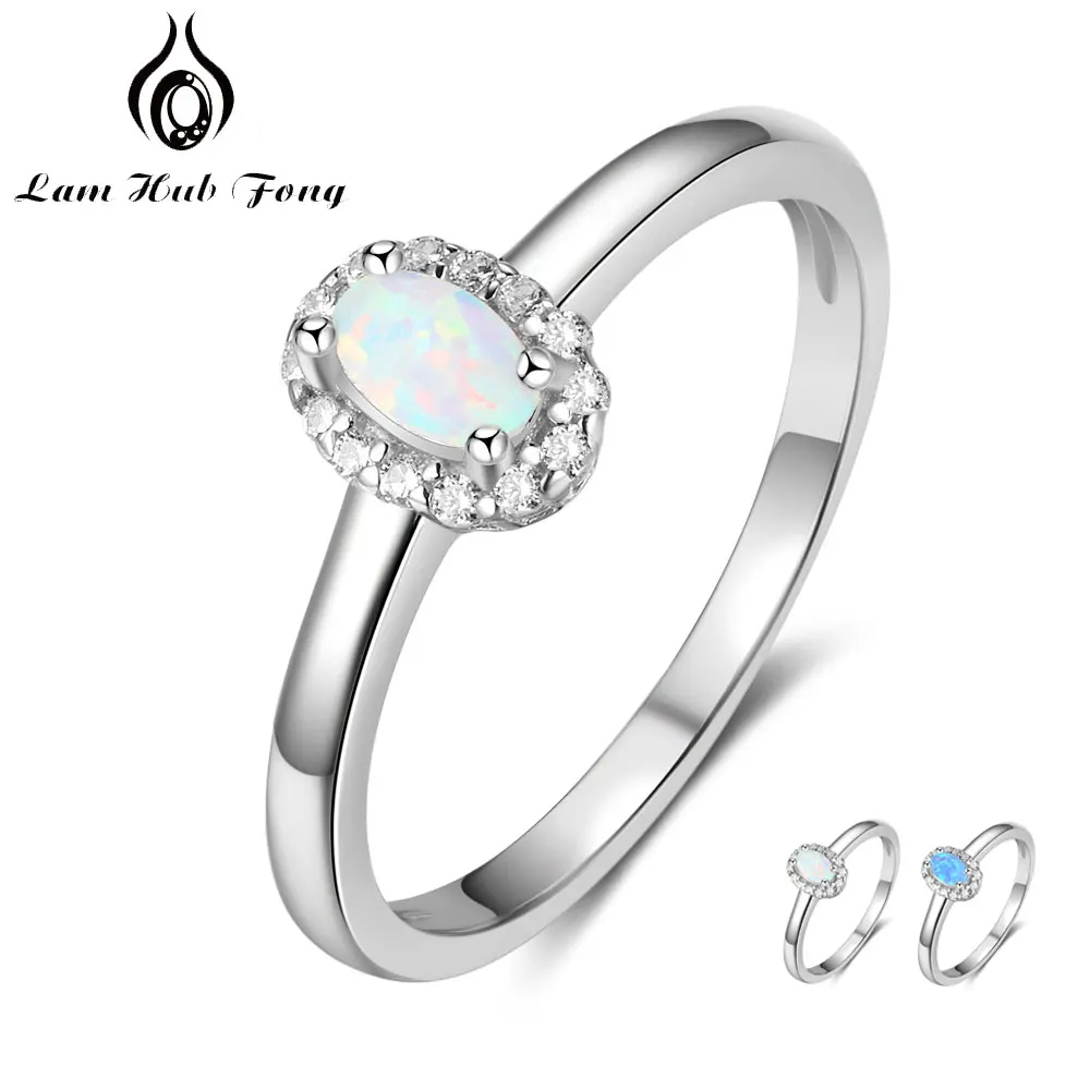 Women Silver Color Rings Created Oval Blue Pink White Fire Opal Ring with Zircon Romantic Gift 6 7 8 Size (Lam Hub Fong)