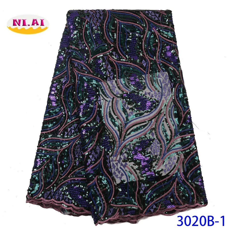 NIAI Sew African French Sequins Lace Fabric High Quality Lace Nigerian Tulle Mesh Lace Fabrics For Wedding Dress XY3020B-1