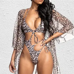 Women's swimsuit Bikini with Chest Pad Sexy Polyester Women Hollow Bodysuits for Beach платье летнее 2021 Women's Clothing 10 item image