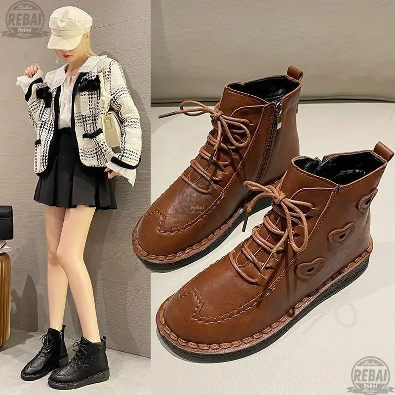 

Водонепроницаемые и теплые зимние ботинки, удобные повседневные ботинки в стиле ретро, ботильоны в стиле девушки из леса на плоской подошве...