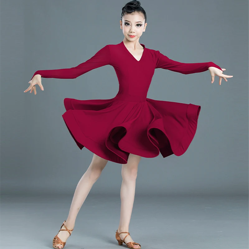 

Girls Long Sleeve Latin Dance Dress Kids Ballroom Dance Dress Latin Dance Competition Dresses Salsa Tango Chacha Wear 130-160