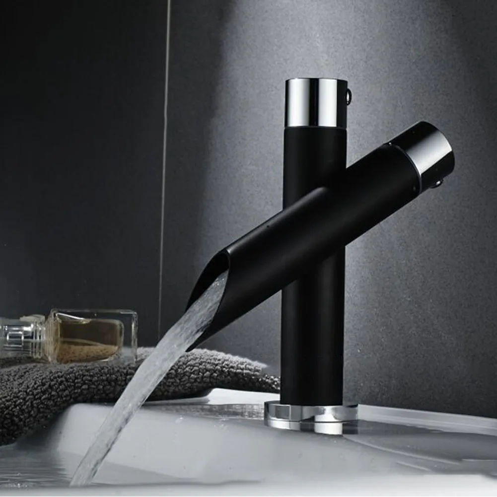 Chrome Home Bathroom Kitchen Single Handle One Hole Deck Mount Waterfall Hot Cold Brass Basin Sink Faucet Black Mixer Tap Small |
