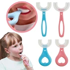 Детская зубная щетка U-образной формы, зубная щетка с ручкой, Силиконовая зубная щетка для ухода за полостью рта для малышей от 2 до 12 лет