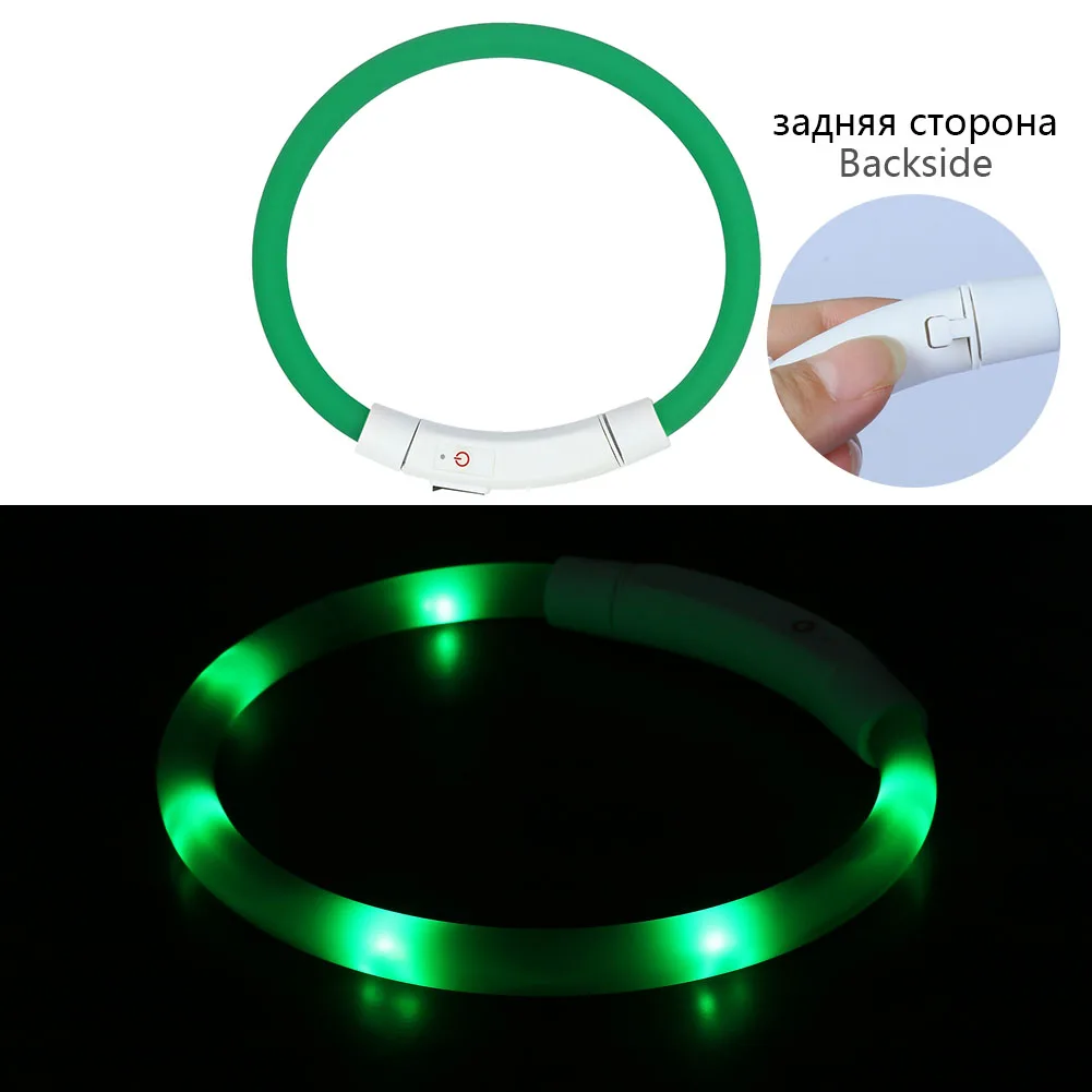 Usb зарядка Регулируемый ошейник для собак светодиодный перезаряжаемый ночной мигающий светящийся ошейник для собак пластиковый однотонный ошейник для собак - Цвет: Buckle Green B