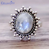 cellacity thai silver 925 ring for women fine jewelry with gemstones oval moonstone vintage female accessory gift party size5 11