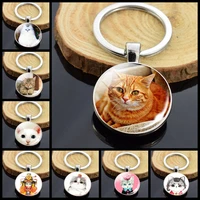 cute animals keychain anime cat double side keychains for women bag chains jewelry men car key rings silver color jewllery