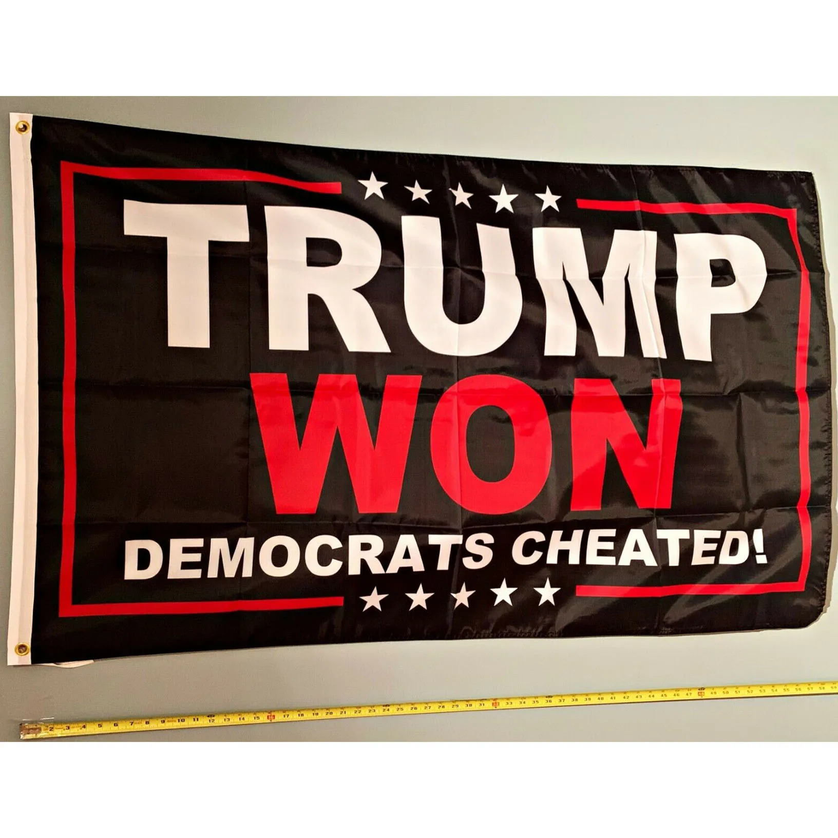 

3 x 5 ft - 90cm x 150cm TRUMP WON, DEMOCRATS CHEATED Flag High Quality Single Side Flag U.S. election Flag Black Red Flag