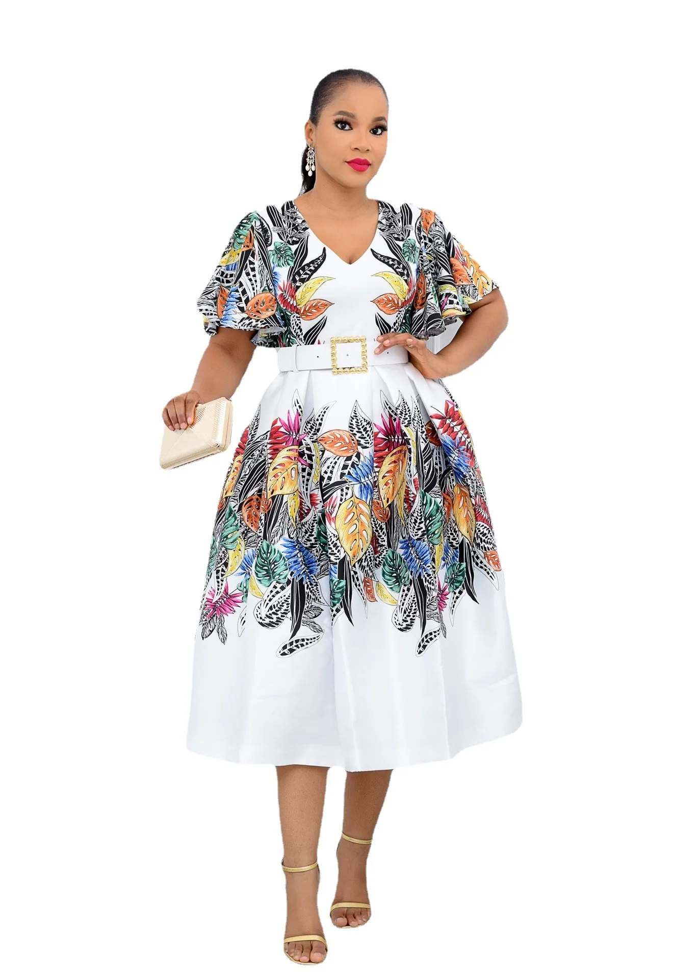 Robes africaines d'été pour femmes  vêtements africains en Polyester  manches courtes  imprimé  col