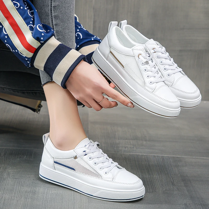 

Summer Women's White Sneakers 2021 Breathable Mesh Tennis Female Flats Sport Vulcanized shoes Ladies zapatillas basket femme