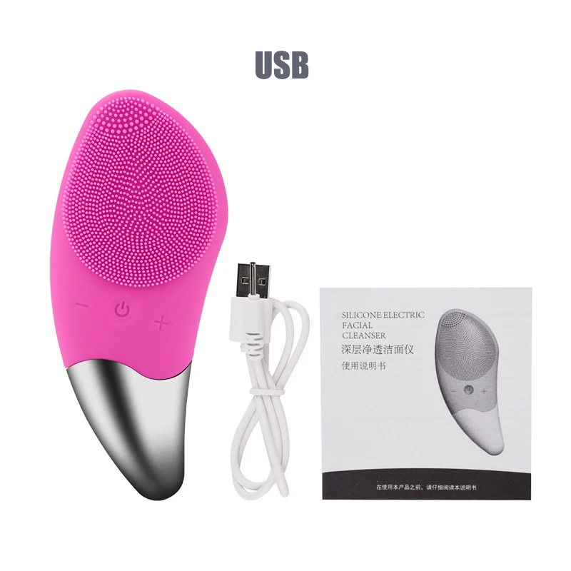usb rose Мини-электрическая звуковая кисть для очистки дица, силиконовый Вибрационный очиститель, глубокая кисточка для чистки пор, Массажная щетка для лица - Цвет: usb rose