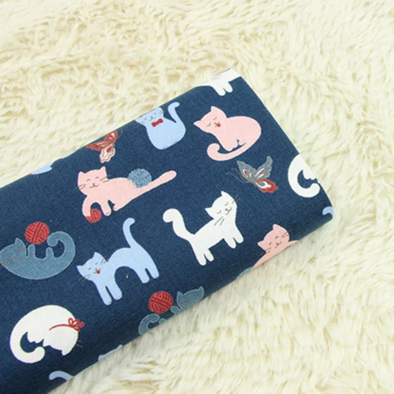 Половина ярд импорт мультяшный принт с милой кошкой из хлопковой льняной ткани