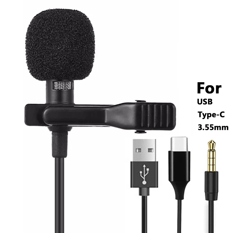 

New Portable 1.5m Lavalier Mini Microphone Condenser Clip-on Lapel Mic Wired USB 3.5mm Type-C Microfon For Phone for Mac Laptop