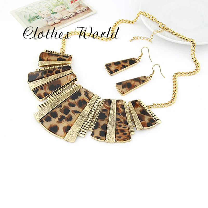 Женский смешанный стиль Богемия Леопард нагрудник цепи ожерелье + серьги