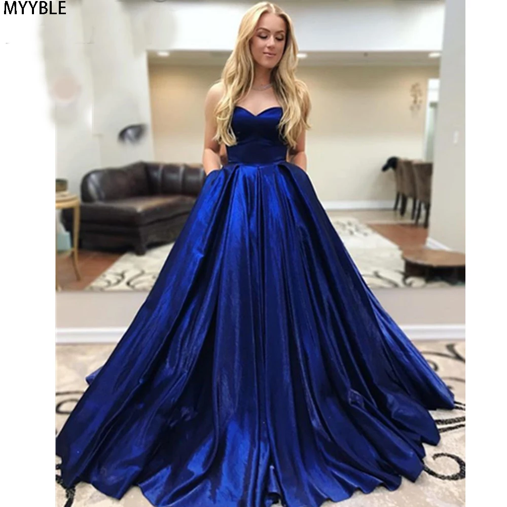 MYYBLE Elegant Sweetheart Ball Gown Prom Dresses Corset Lace Up Back Satin Sleeveless Pageant Party Gowns Evening Dress Long