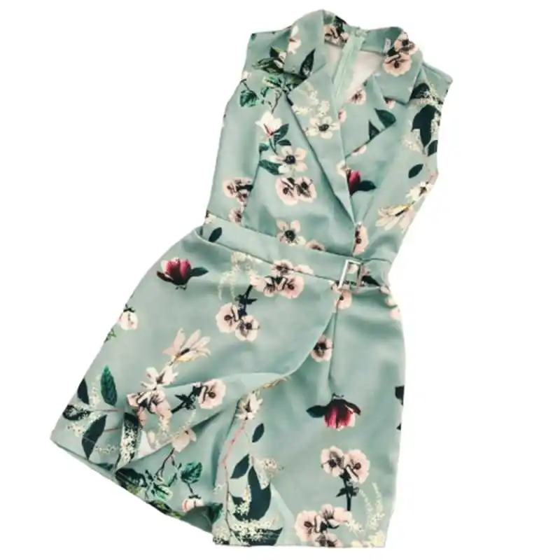 

Notched Collar Sleeveless Romper Women Summer Floral Print Casual Holiday Beach Wide Leg Jumpsuit Short Vintage Female Playsuit