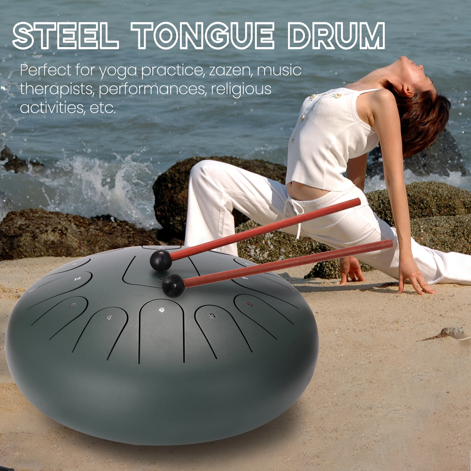 12 inch 13-Tone Steel Tongue Drum High-grade Steel Material Mini Hand Pan Drums with Drumsticks Percussion Musical Instruments