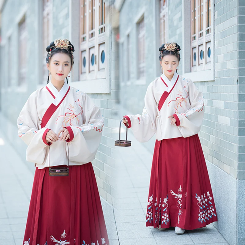 

New Hanfu Dress Chinese Style Traditional Classical Folk Dance Stage Performance Costumes Ming Dynasty Ancient Red Hanfu VO414