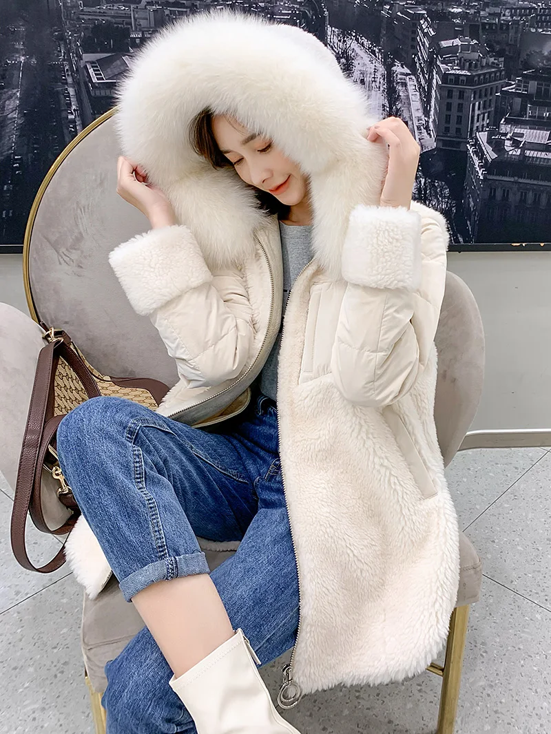 

Broken size fur down jacket women's coat winter New coat sheep cut down coat mid-length slimming