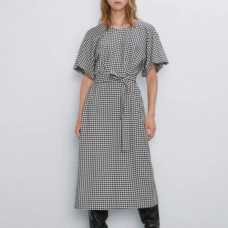 Осеннее женское платье 2019 Новая мода Хаундстут шерстяные Feminino Vestidos современные