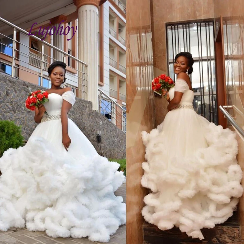 

Luxury Ball Gown Wedding Dresses Plus Size Off Shoulder White Ivory Princess African Bridal Bride Dress Wedding Gowns