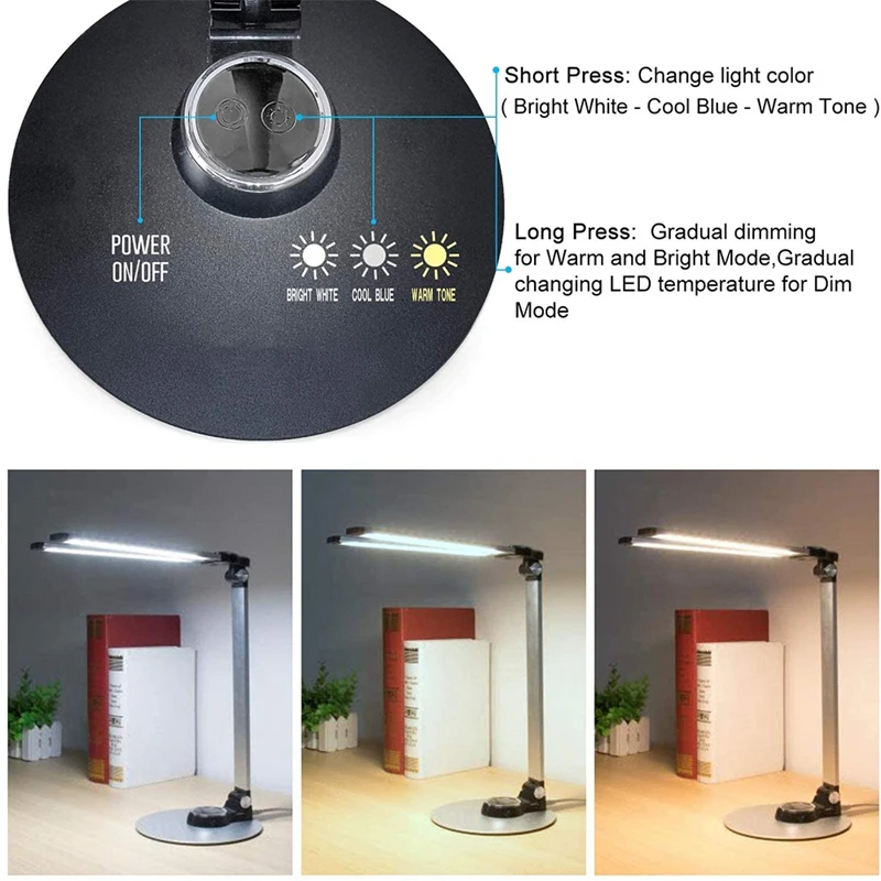 

Dimmable Piano/Desk Lamp Foldable 10W LED Bright Cold White, Warm White or Dim Adjustable Table Reading Light
