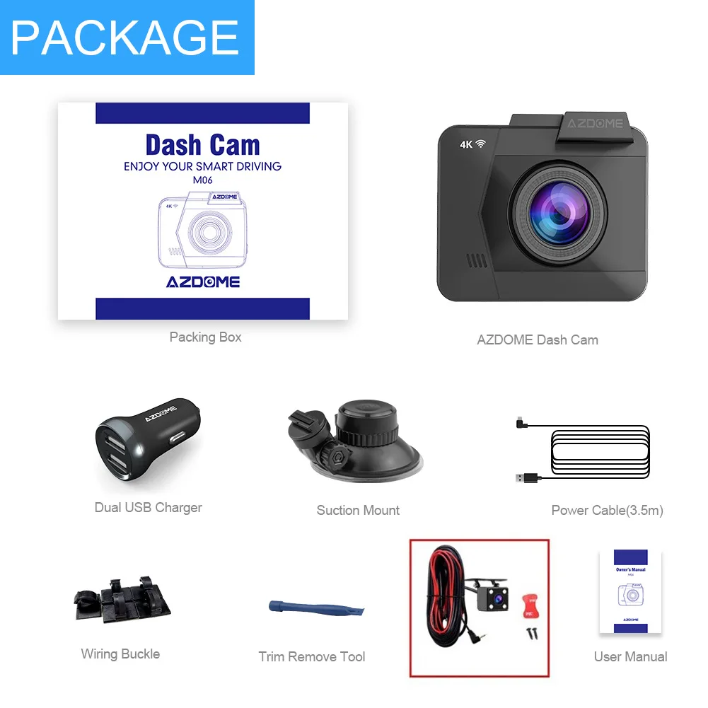 AZDOME GS63D Dash Cam Dual Lens Ultra HD Real 4K Car DVR Camera WIFI GPS Rear View Night Vision WDR Video Recorder 24H Parking | Автомобили