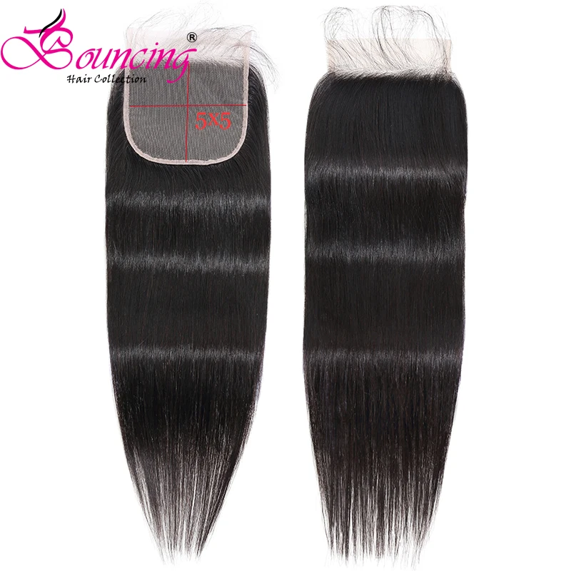 Прыгающие прямые бразильские Remy человеческие волосы пряди с закрытием 4x4 5x5 6x6 закрытие шнурка F& M часть натуральный черный низкий коэффициент