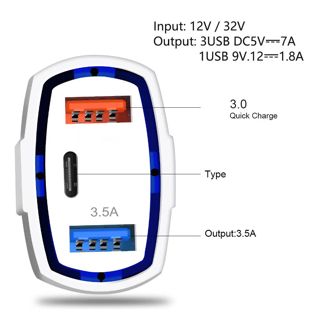 Быстрая зарядка 3 0 Автомобильное зарядное устройство 5V 3.5A QC3.0 PD Кабель с разъемом