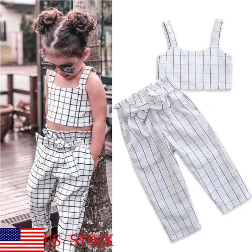 Младенческой малыша Детская одежда для малышки без рукавов Топ + брюки девочек