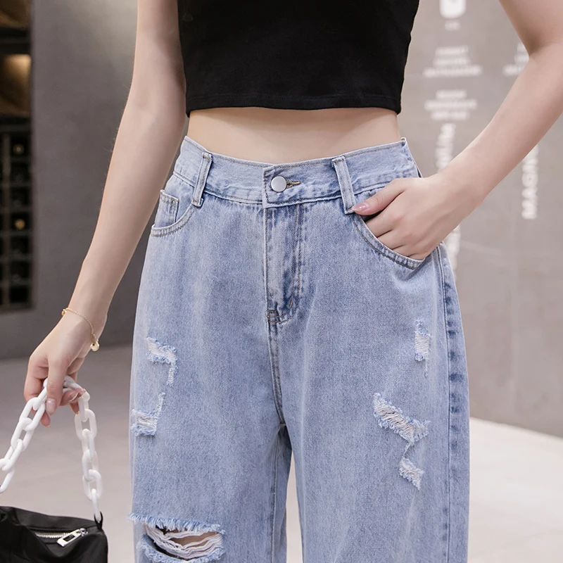 

5XL Plus size ripped jeans female Korean version loose and thin harem pants 2021 summer women's fashion jeans