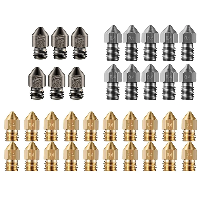 

36Pcs 3D Printer Nozzles Extruder Nozzles for MK8 Ender 3, Hardened Steel,Stainless Steel,Brass Nozzle 0.4 Mm 1.75 Mm
