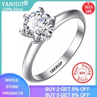 yanhui with certificate luxury real 18k white gold ring topaz 6mm 1 0ct sona diamond ring classic wedding rings for women jzr018
