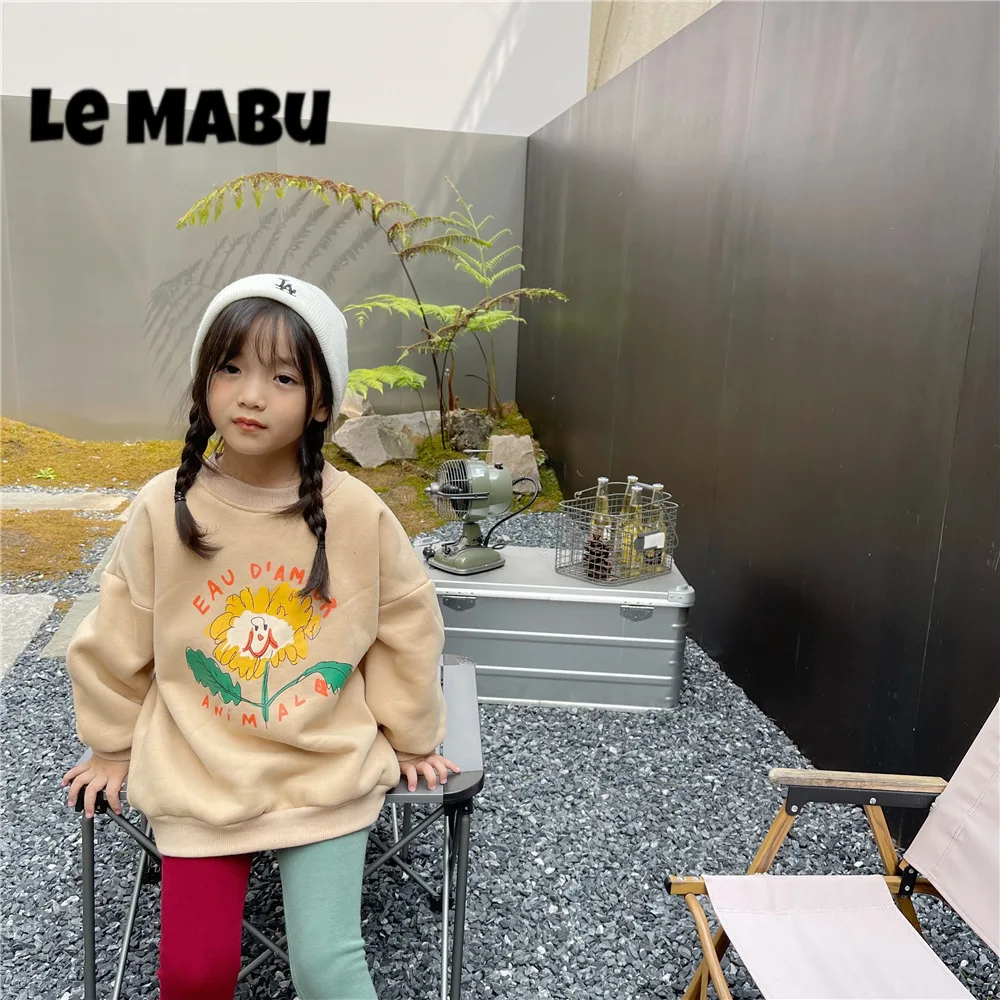 

Платье-свитшот с цветочным рисунком для девочек, детские теплые толстые свободные длинные стильные пуловеры