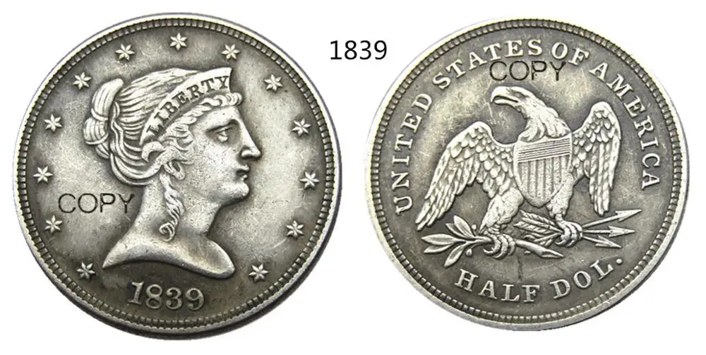 США набор из 9 шт. (1838-1882) с посеребренным рисунком в виде полудолларов | Дом и сад