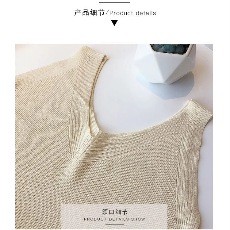 

Camisole women outer wear summer sleeveless sweater Korean version of loose V neck short bottoming shirt top tide