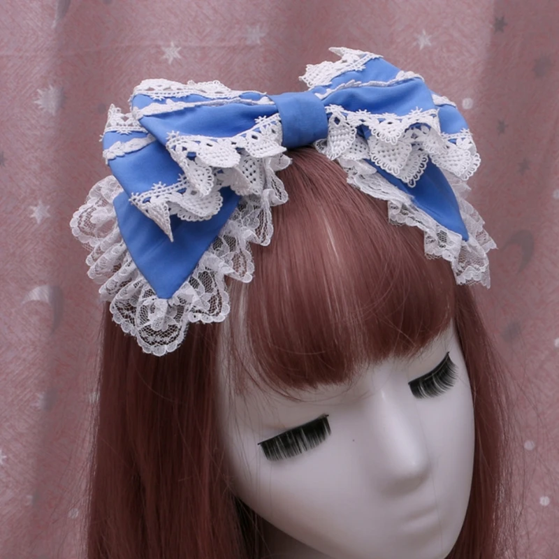 

Japanese Lolita Big Bow Knot Headband Sweet Ruffled Lace Trim Layered Hair Hoop Cosplay Party Bandana DIY Headdress