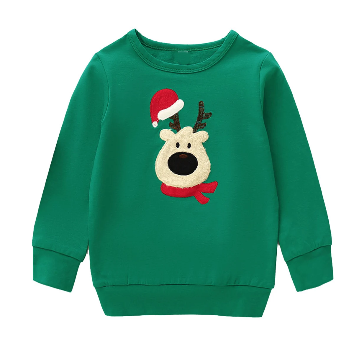 Christmas Clothes Mom Dad Kids Green deer head Long Sleeve Pullover Sweatshirt Jumper Family Matching Warm Autumn Casual Tops