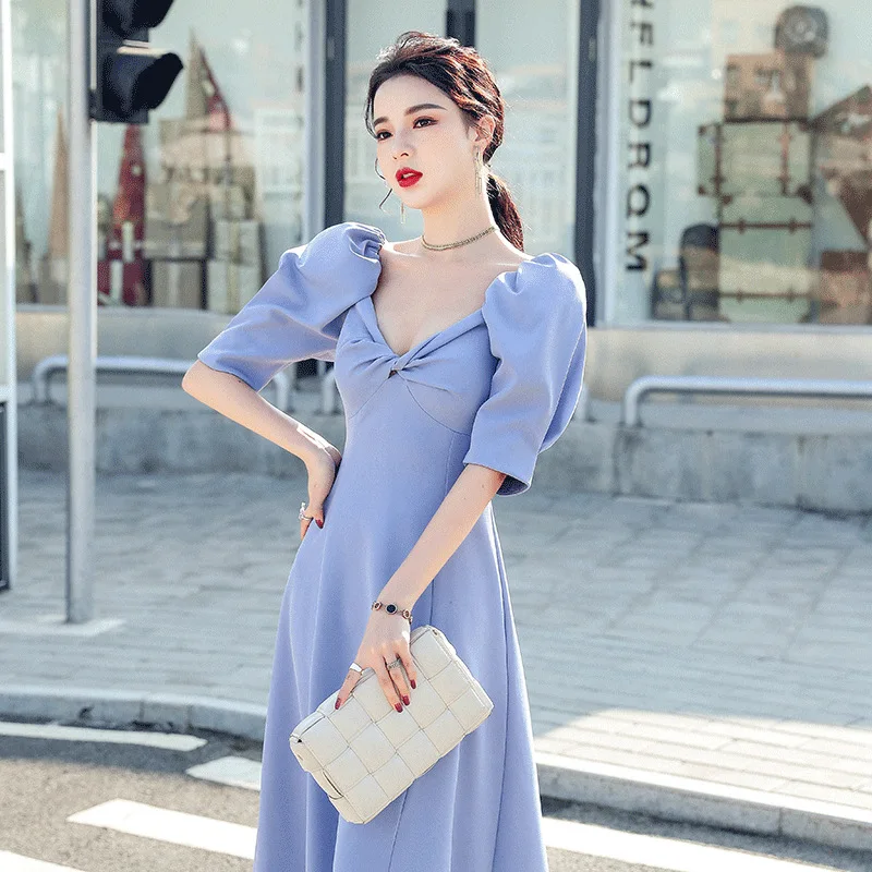 

Summer Dresses Vintage Elegant Bandage Bodycon Puff Sleeve Aline Women Dress Evening Korean Clothes Sexy Party Long Sundress