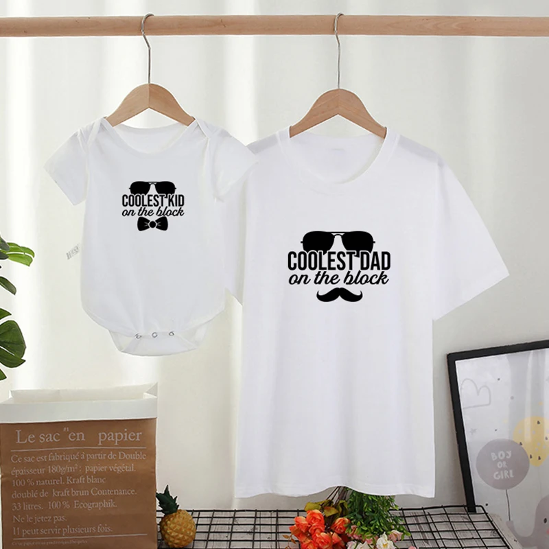 

2021 Family Matching Clothes Father and Daughter Son Shirts Coolest Dad Coolest Kids Baby Bodysuits Gift for Daddy Family Look