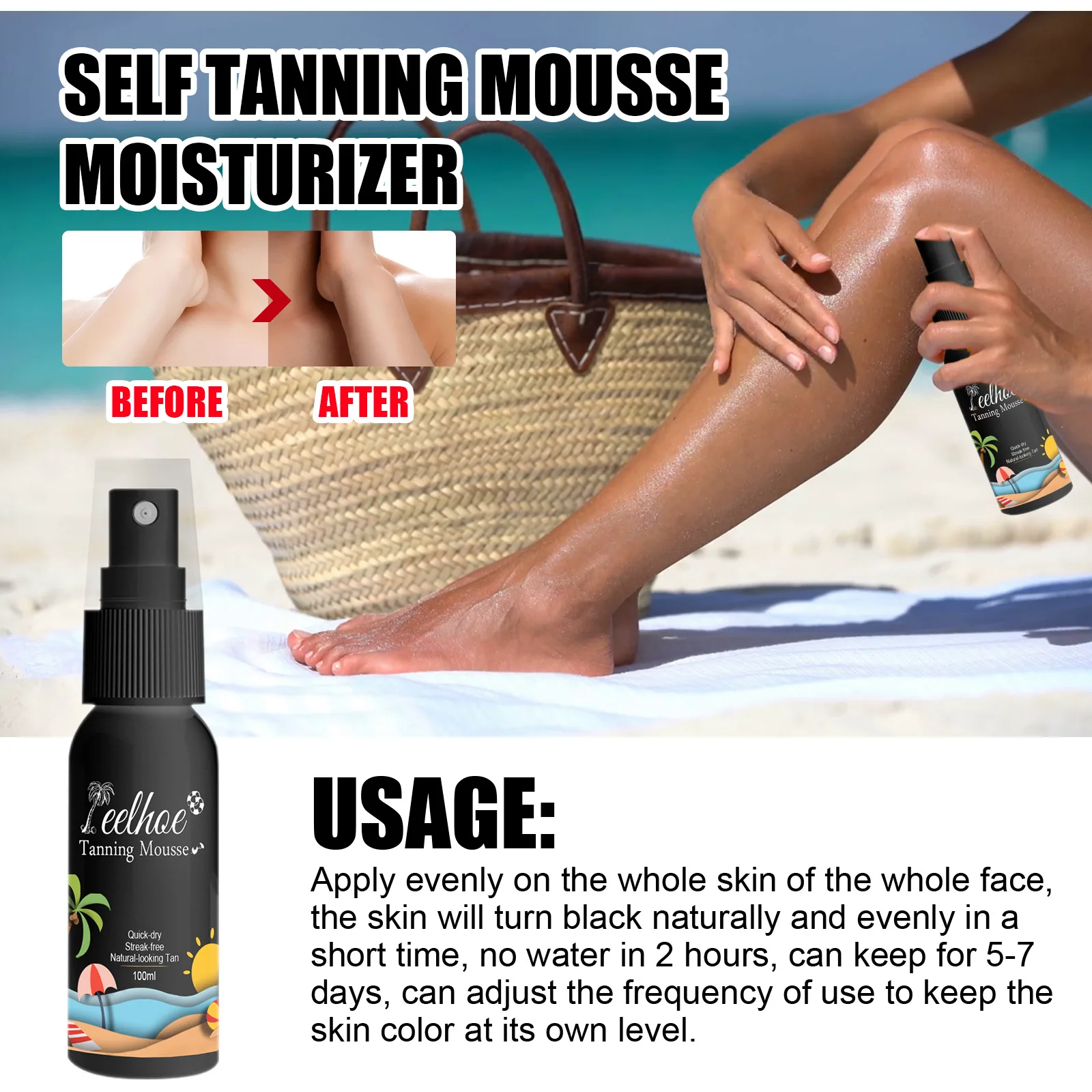 

2021 Sunless Tanning Mousse Self Tan Organic Natural Fake Beach Freeship Long Lasting Suntan Mousse Tan Lotion Body Tanning Lon
