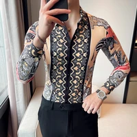 luxury vintage printed mens shirt long sleeve slim fit casual business dress shirt social streetwear party tuxedo blouse m 4xl