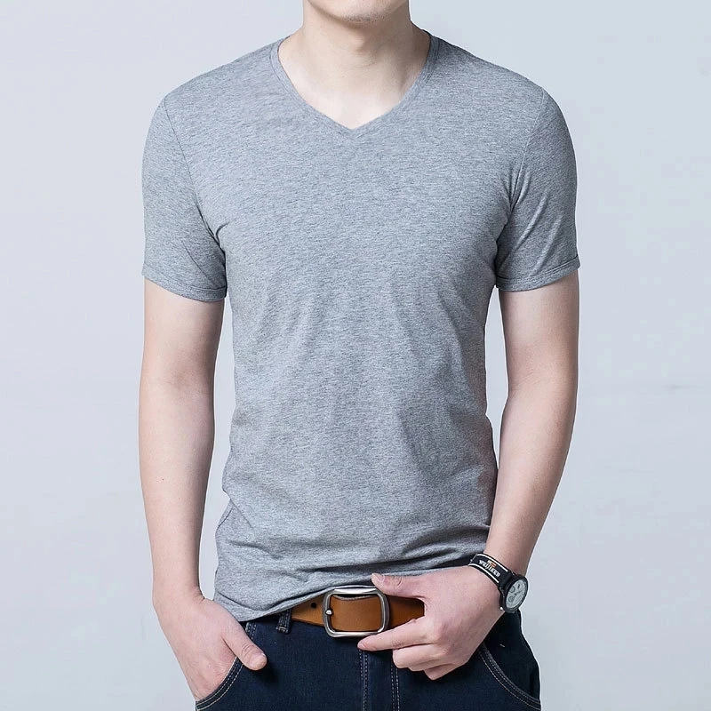 

2021 new men's pure cotton short-sleeved T-shirt trendy men's V-neck pure cotton fashion plus size base