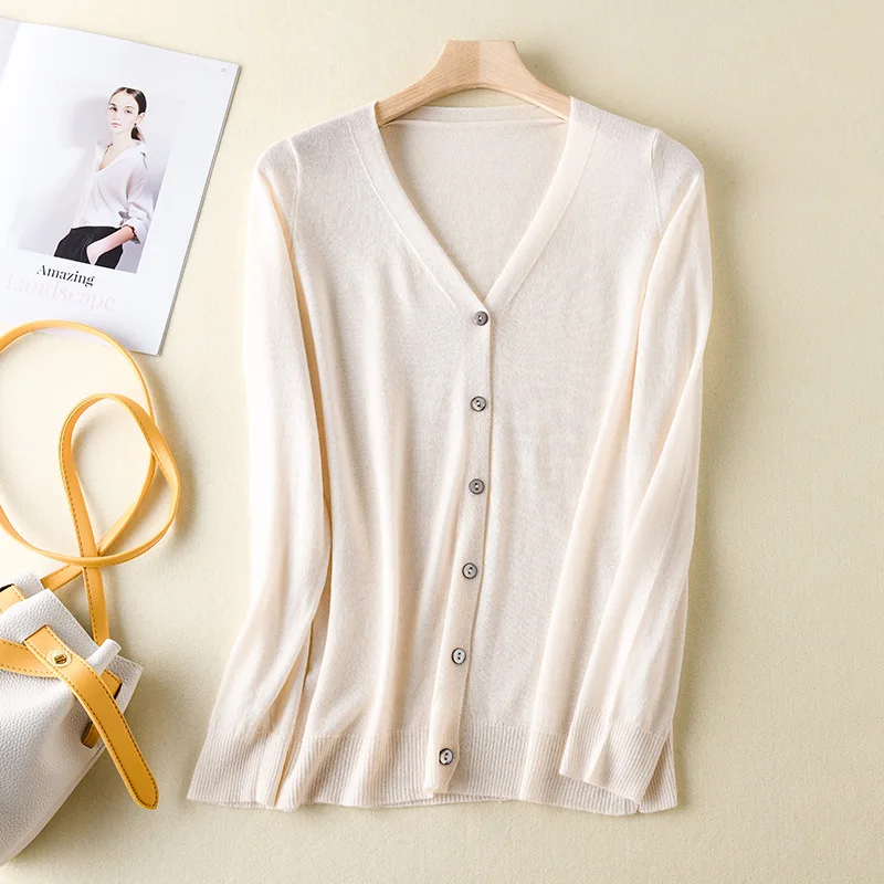 

Spring thin cardigan women's thin loose V-neck cardigan long-sleeved jacket