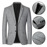 men blazer solid color single breasted autumn winter two buttons pockets suit coat for wedding