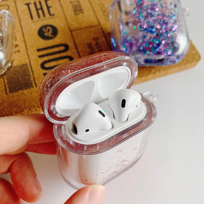 Блестящий жидкий зыбучий песок Жесткий Чехол для AirPods Блестящий Защитный чехол для беспроводных наушников чехол для Apple Airpods зарядка сумки