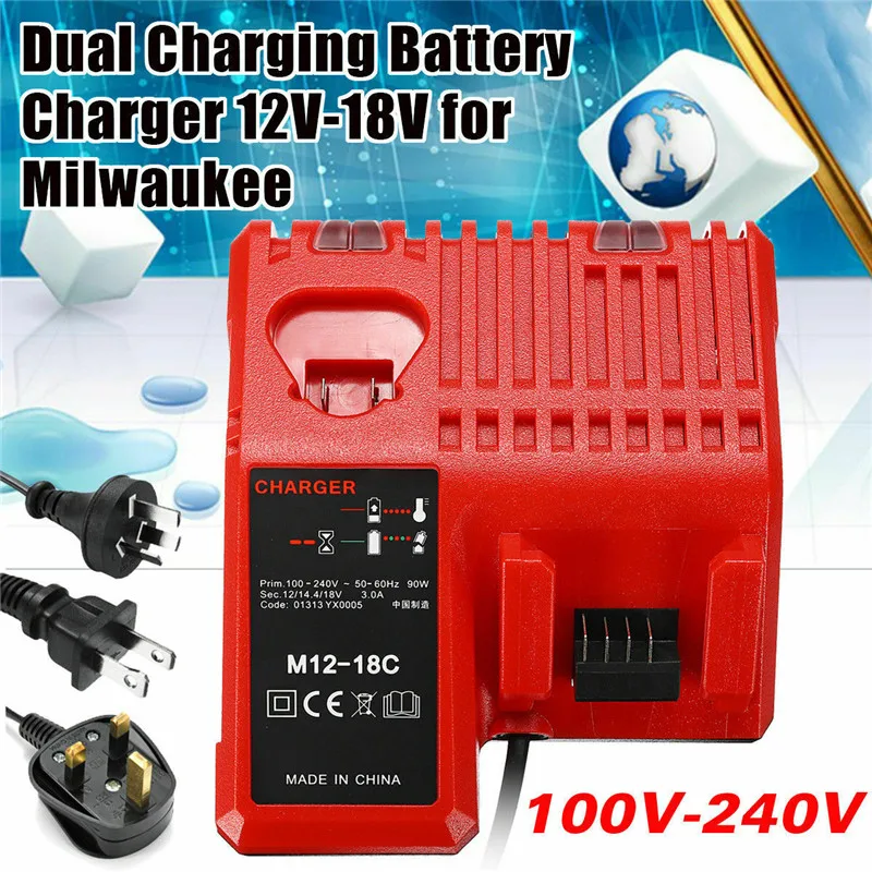Для Милуоки M12 18FC 240v 18V/12V литий ионный быстрое Зарядное устройство 18C штепсельная